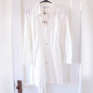 Zara white floral eyelet shirt dress